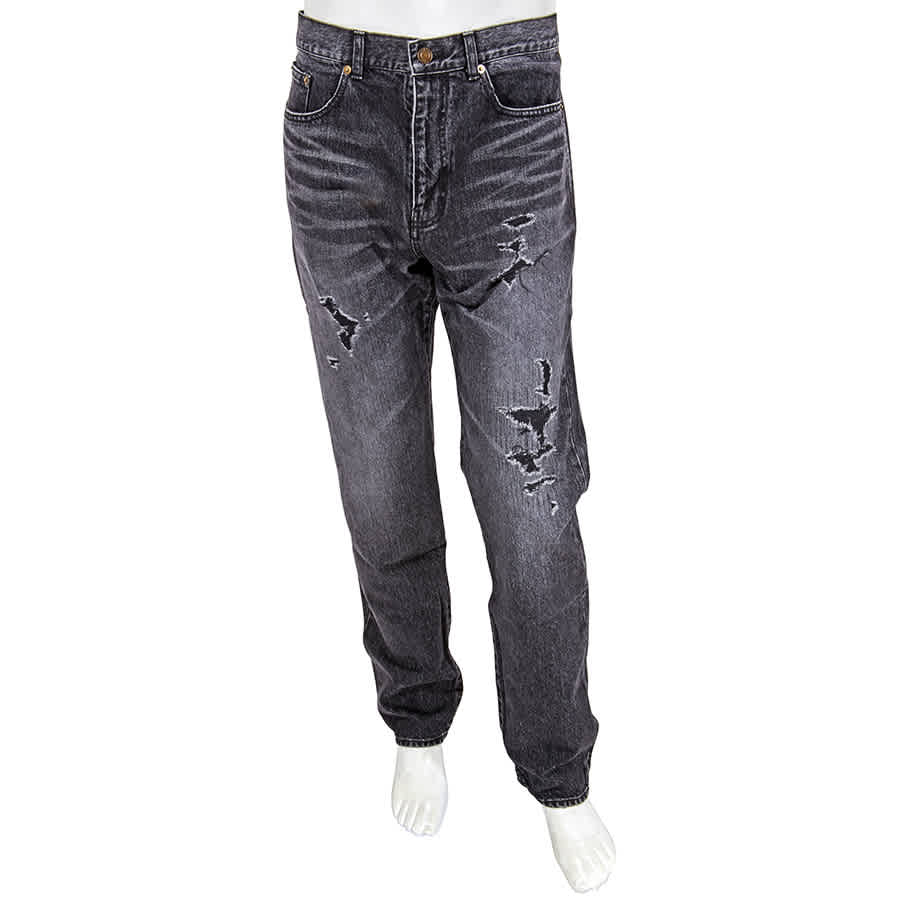 Saint Laurent Mens Pants Black Baggy Repaired Jean