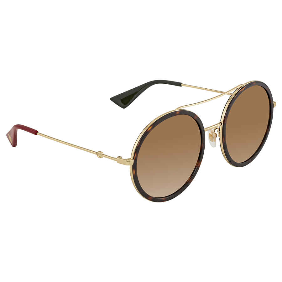 Click to view more detailed imagery on our partner's website Gucci Round Havana Ladies Sunglasses Gg0061s 013 56 In Brown,gold Tone