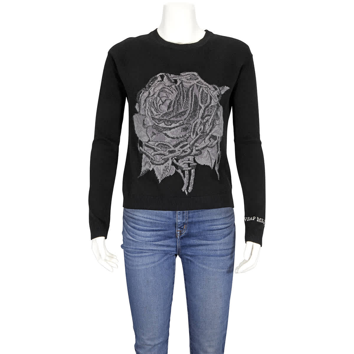 Valentino Ladies Maglia Rose-print Sweatshirt In Black,pink