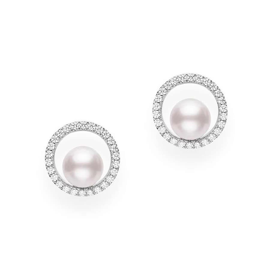 Mikimoto 18k Diamond Pave Studs With Akoya Pearls - Mea10314adxw In White