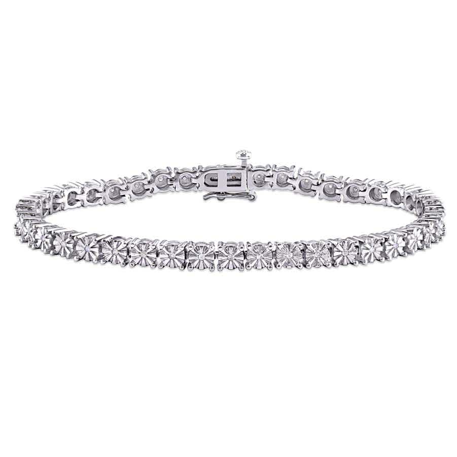 Amour Sterling Silver White Diamond Studded Bracelet Jms003285 In Silver / White