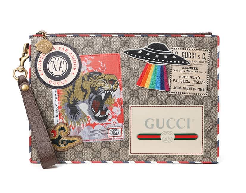 Gucci Mens Courrier Gg Supreme Pouch In Beige