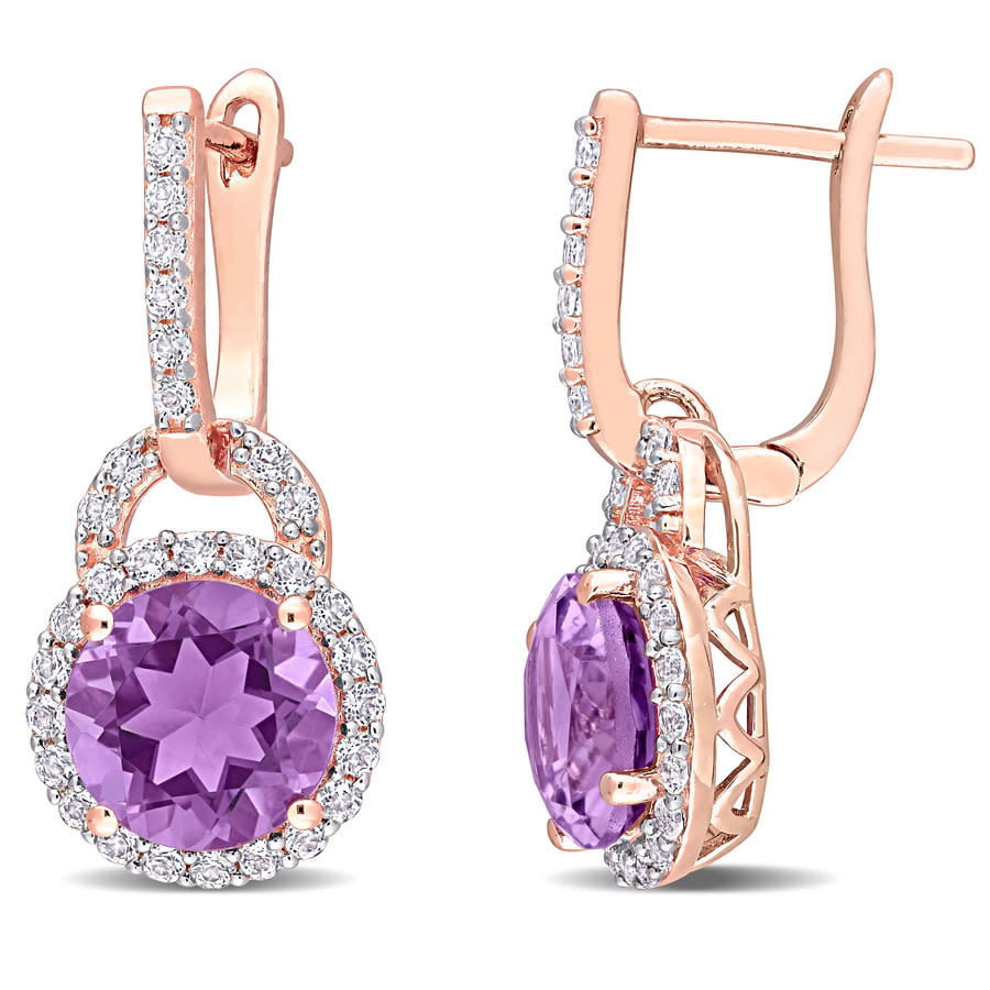 Amour 3/8 Ct Tgw White Topaz And Amethyst Earrings In Rose Plated Sterling Silver In Pink