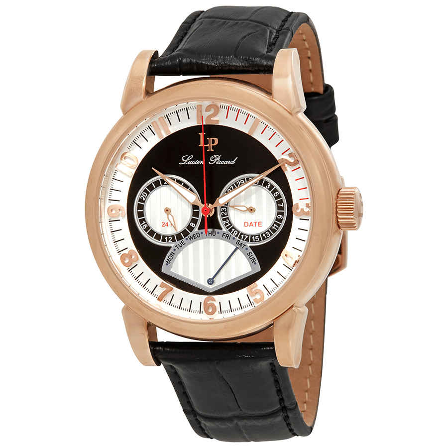 Click to view more detailed imagery on our partner's website Lucien Piccard Montana Retrograde Day Mens Watch Lp-15051-rg-02s In Black,gold Tone,pink,rose Gold Tone,silver Tone