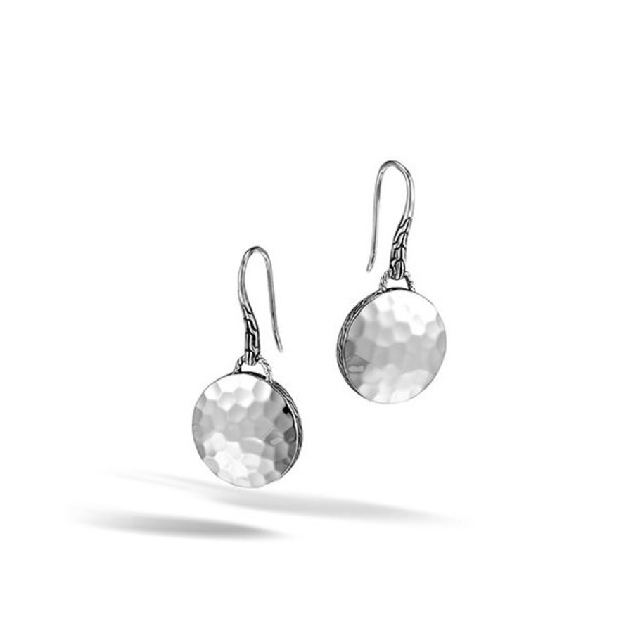 John Hardy Dot Hammered Silver Drop Earrings - Eb7154 In Silver-tone