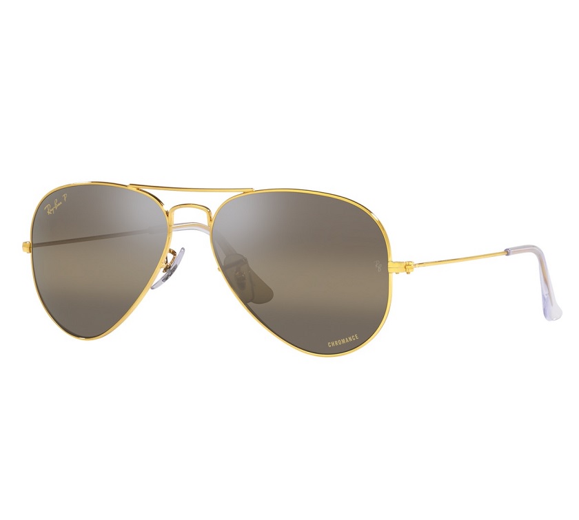 Ray Ban Aviator Chromance Polarized Silver Brown Unisex Sunglasses Rb3025 9196g5 55 In Brown / Gold / Silver