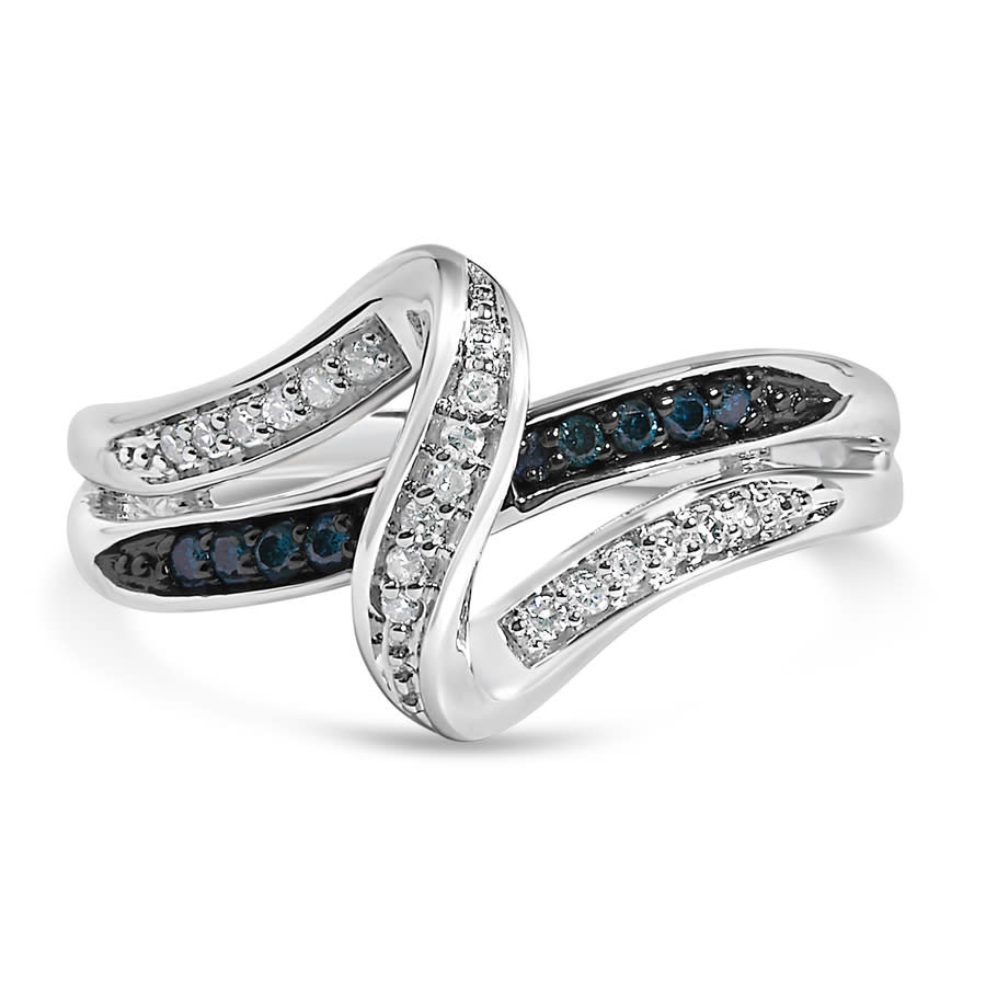 Haus of Brilliance Sterling Silver 1/10 Cttw Blue and White Diamond Crossover Ring