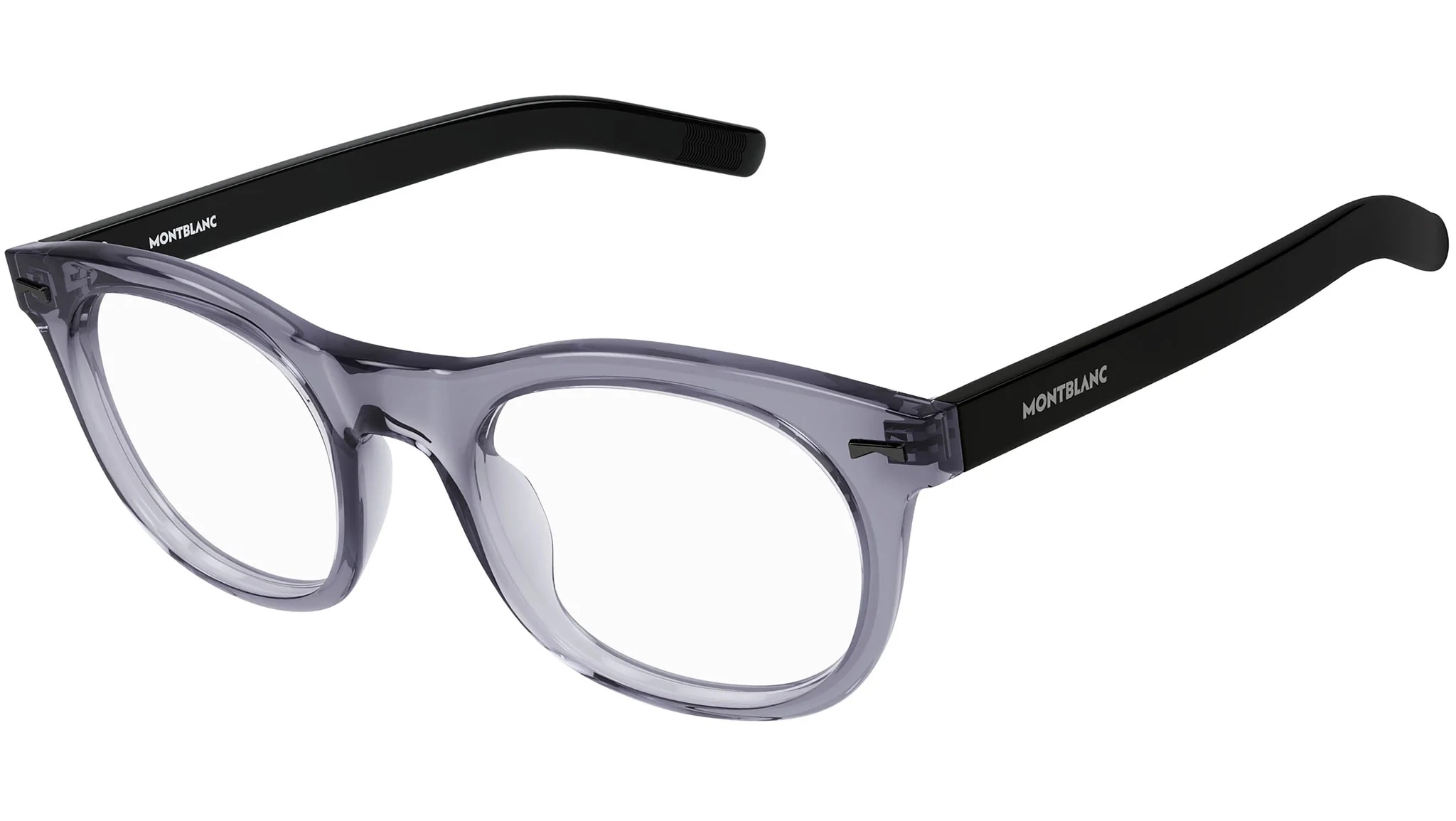 Montblanc Transparent Rectangular Mens Eyeglasses Mb0012o-01356 In Black,grey