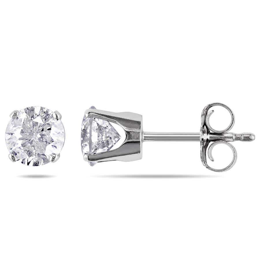 Amour 14k White Gold 1 Ct Diamond Solitaire Earrings Jms004770 In White