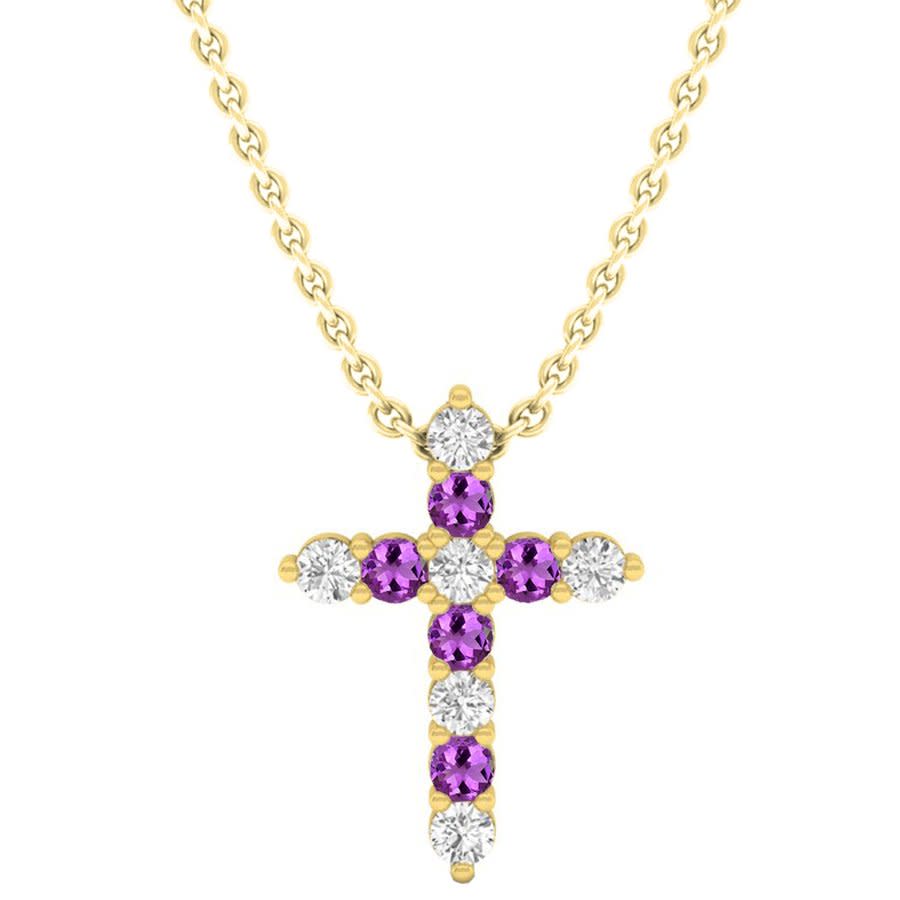 Dazzling Rock Dazzlingrock Collection 14k Round Amethyst & White Diamond Ladies Cross Pendant In Gold Tone,purple,white,yellow