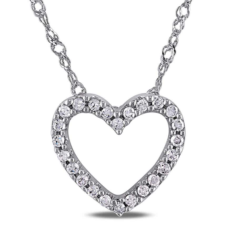 Amour 1/10 Ct Tw Diamond Heart Pendant With Chain In 14k White Gold In Gold / Spring / White