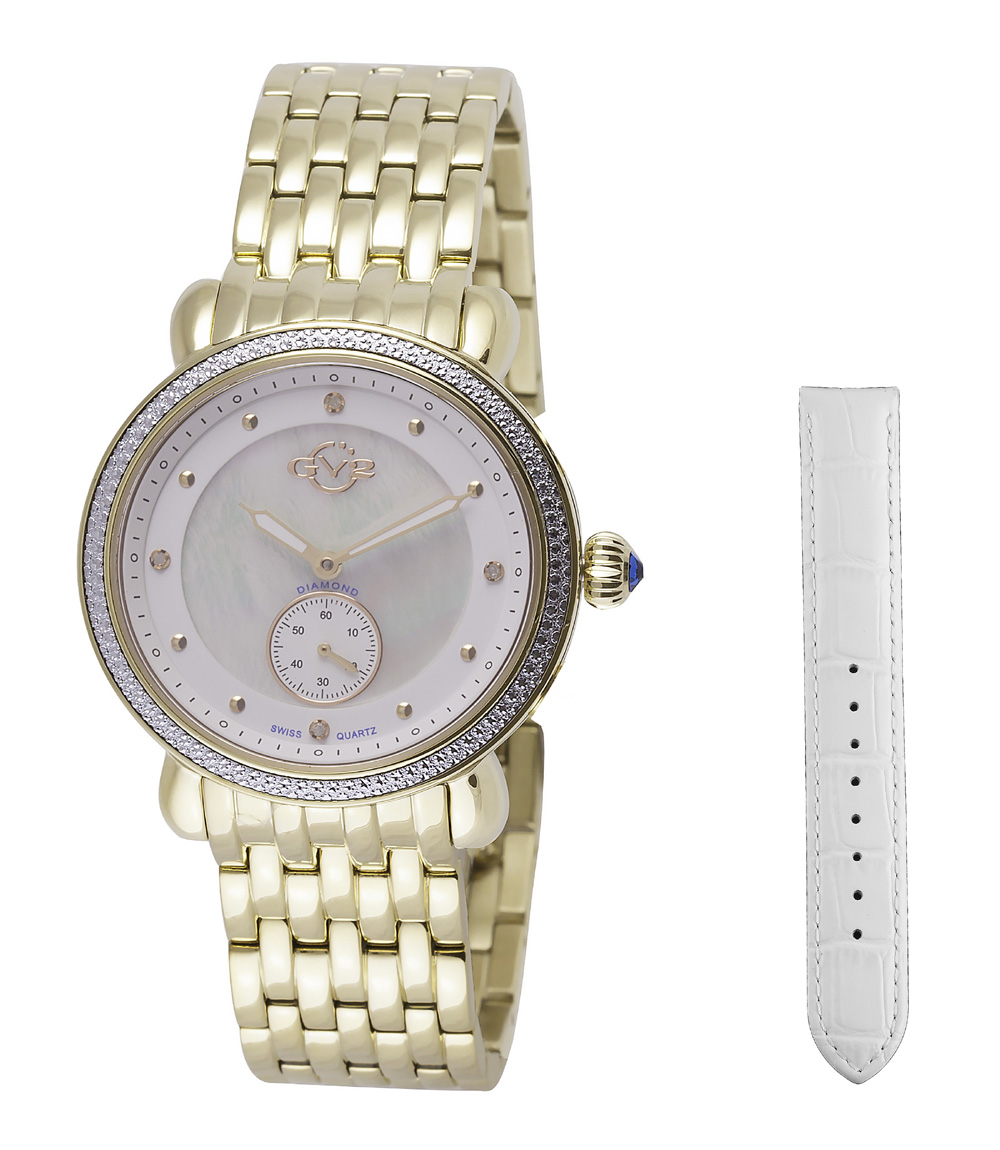 Click to view more detailed imagery on our partner's website Gv2 By Gevril Marsala White Dial Diamond Ladies Watch 9831 In Gold Tone,mother Of Pearl,silver Tone,white
