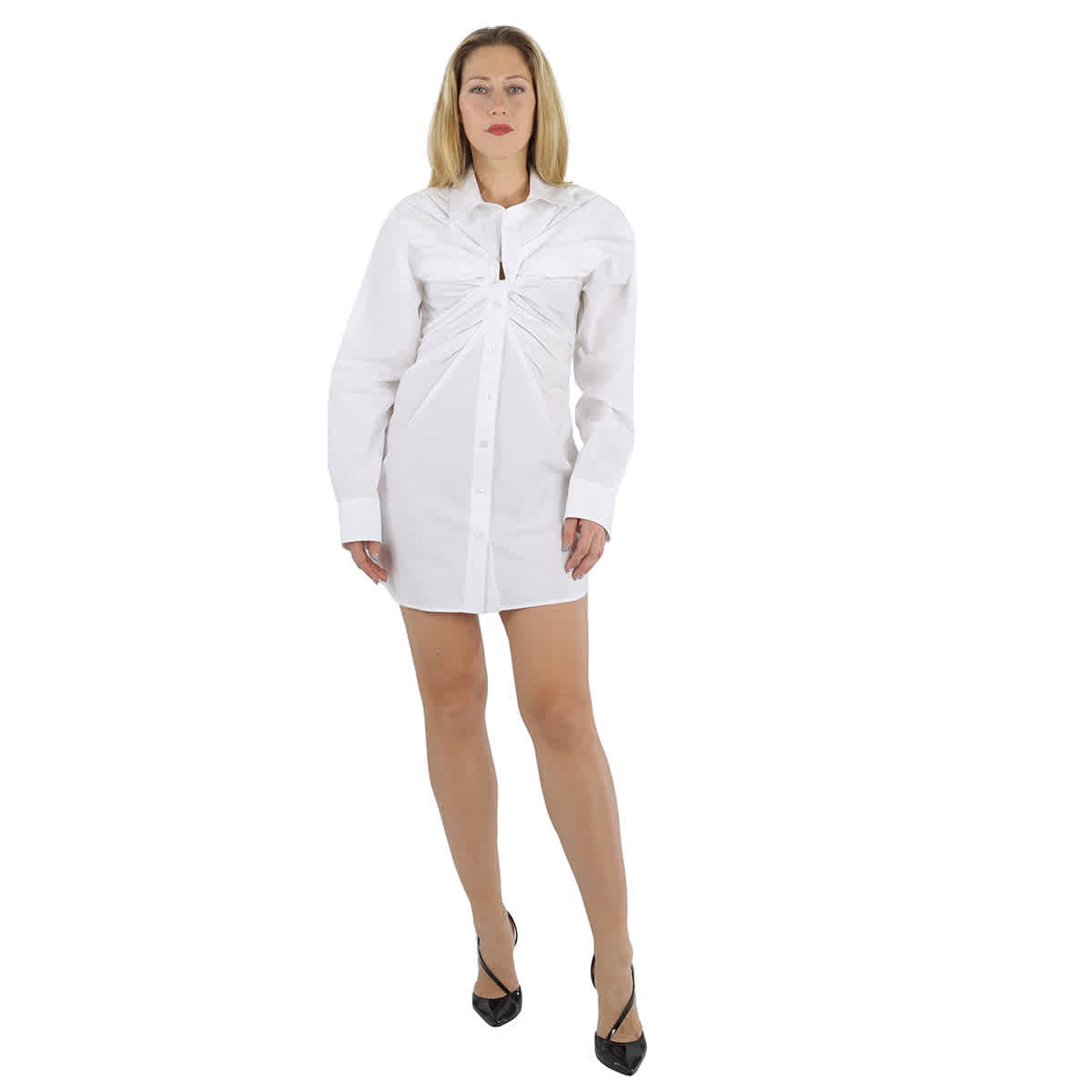 ALEXANDER WANG T T BY ALEXANDERWANG LADIES WHITE TWIST FRONT SHIRT DRESS