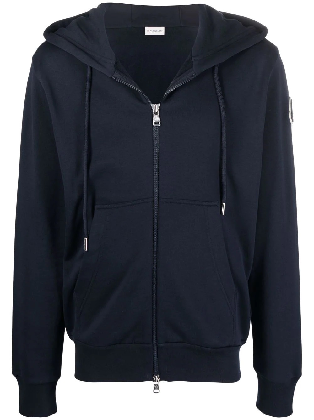 MONCLER MENS NAVY DRAWSTRING ZIPPED HOODIE, SIZE X-LARGE