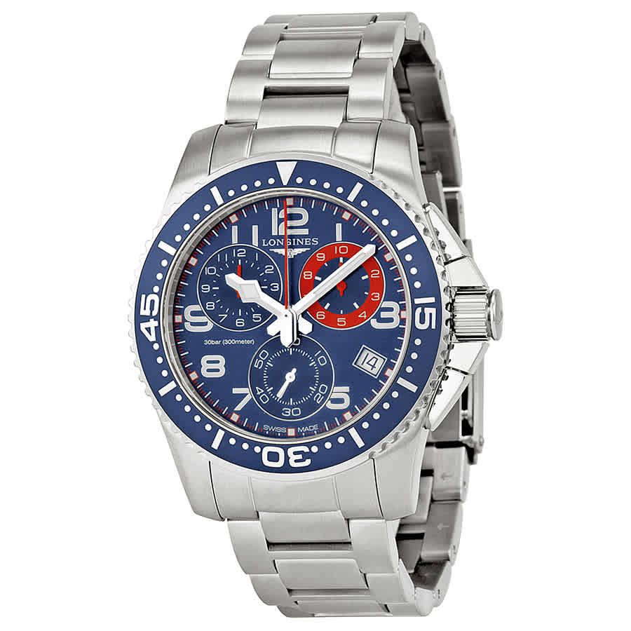 Longines Hydroconquest Chronograph Blue Dial Stainless Steel Mens Watch L36904036 In Blue,silver Tone