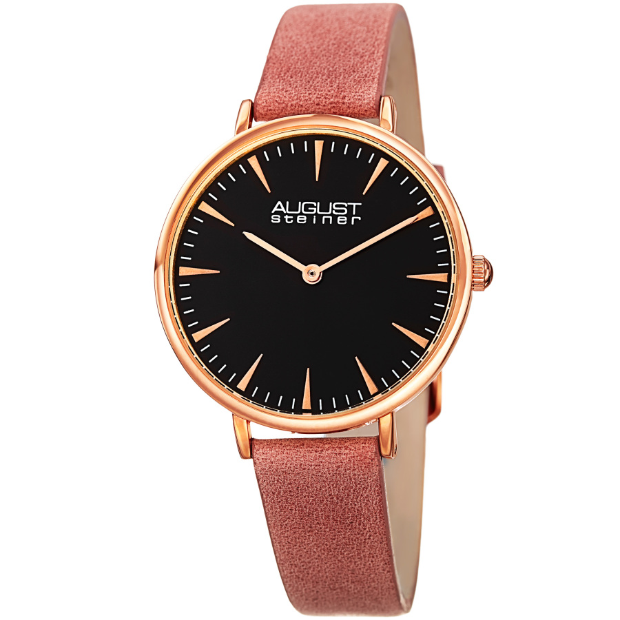 August Steiner Quartz Black Dial Ladies Watch As8187pk In Black / Gold Tone / Pink / Rose / Rose Gold Tone