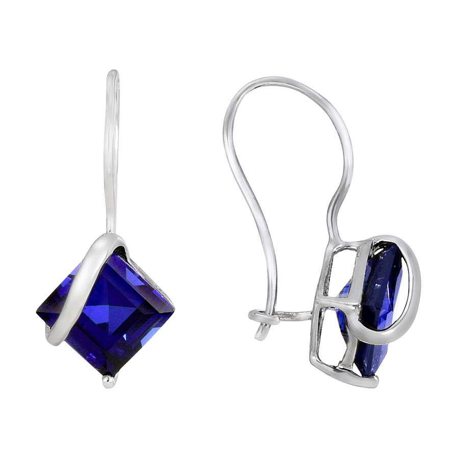 Amour 3 3/8 Ct Tgw Square Cut Created Blue Sapphire Earrings In 10k White Gold
