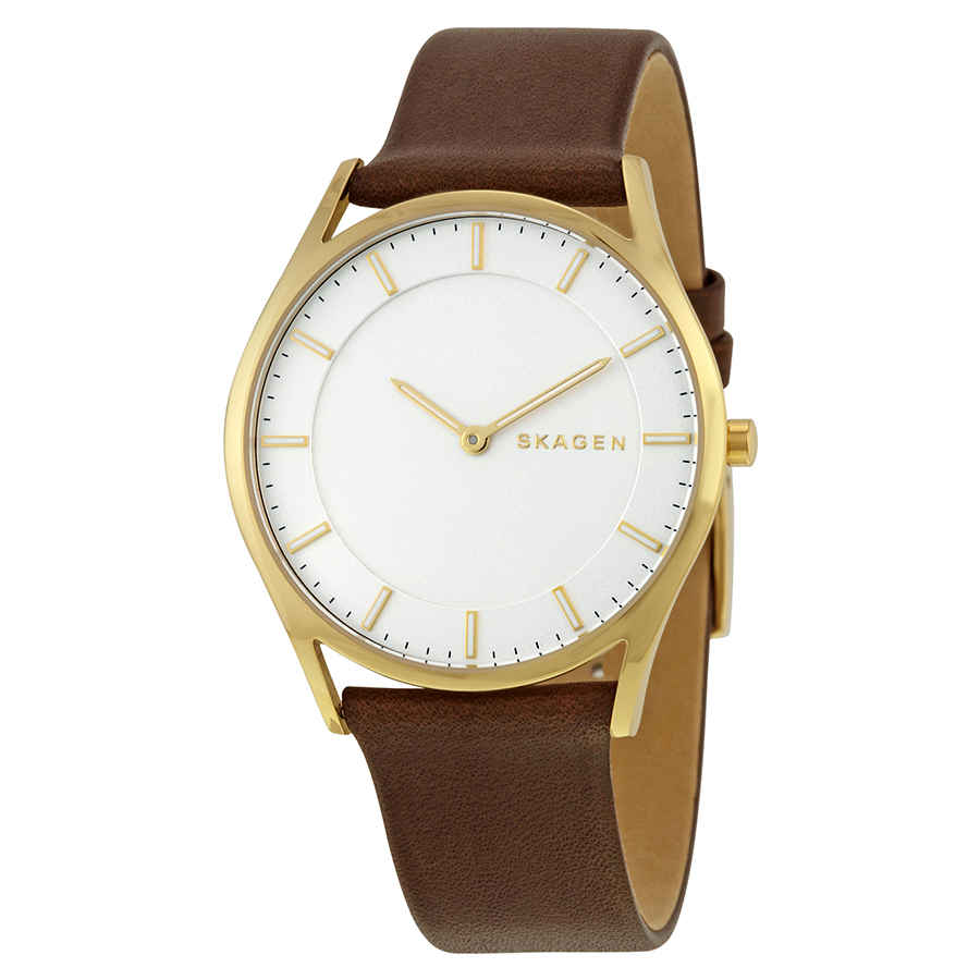 Skagen Holst Silver Dial Brown Leather Ladies Watch Skw6225 In Brown / Gold Tone / Silver