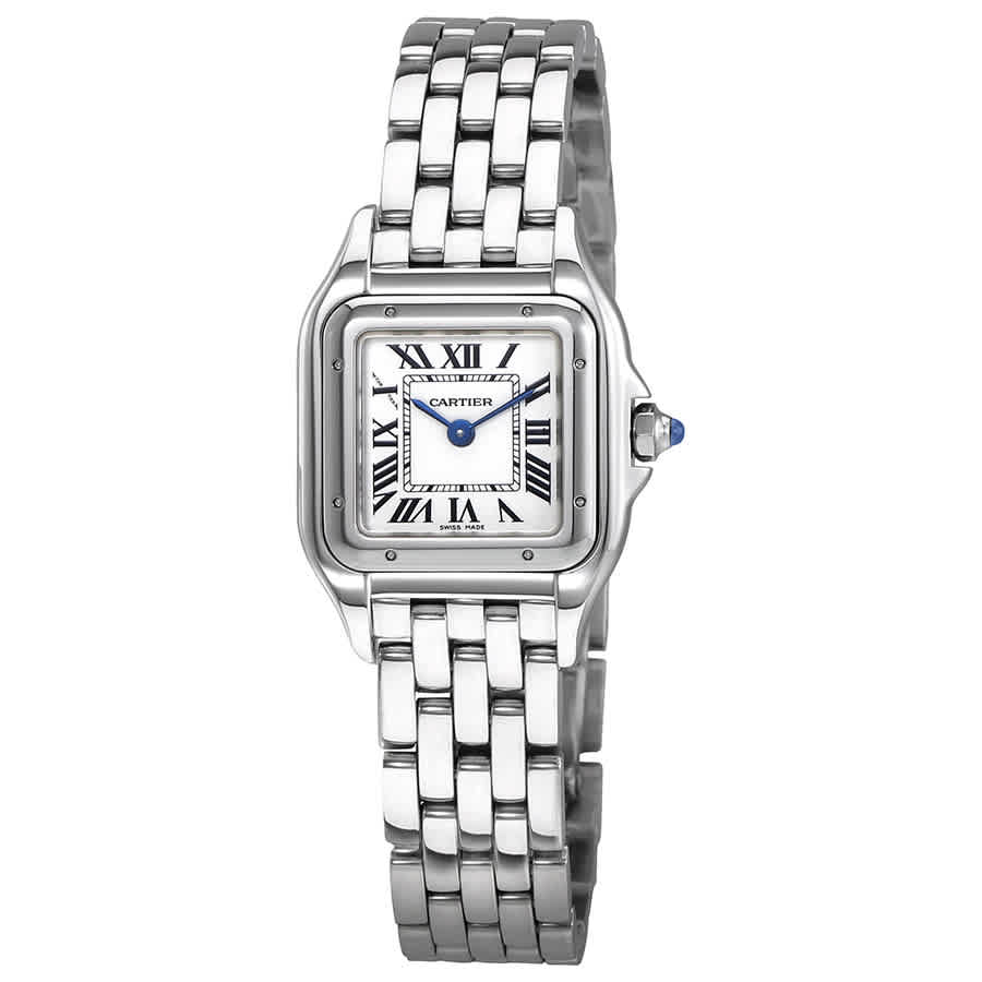 Shop Cartier Panthere De  Silver Dial Ladies Watch Wspn0006 In Blue / Silver