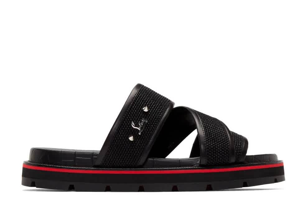 Christian Louboutin Mens Zandal Leather-trimmed Raffia Slides