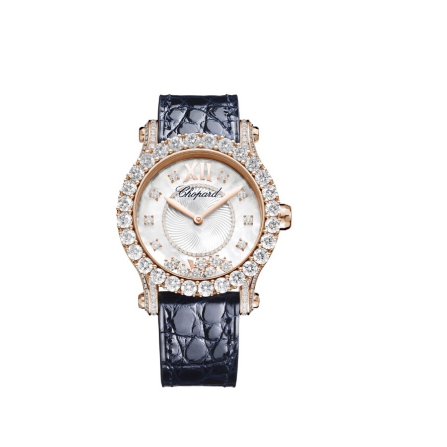 Chopard Happy Sport Automatic Diamond Ladies Watch 274809-5001 In Blue / Gold / Gold Tone / Mop / Mother Of Pearl / Rose / Rose Gold / Rose Gold Tone