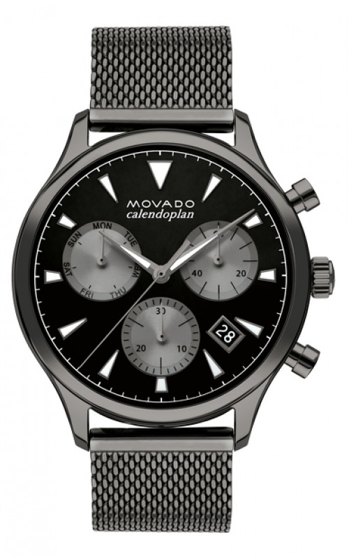 Movado Heritage Chronograph Quartz Black Dial Mens Watch 3650100 In Black / Gun Metal / Gunmetal