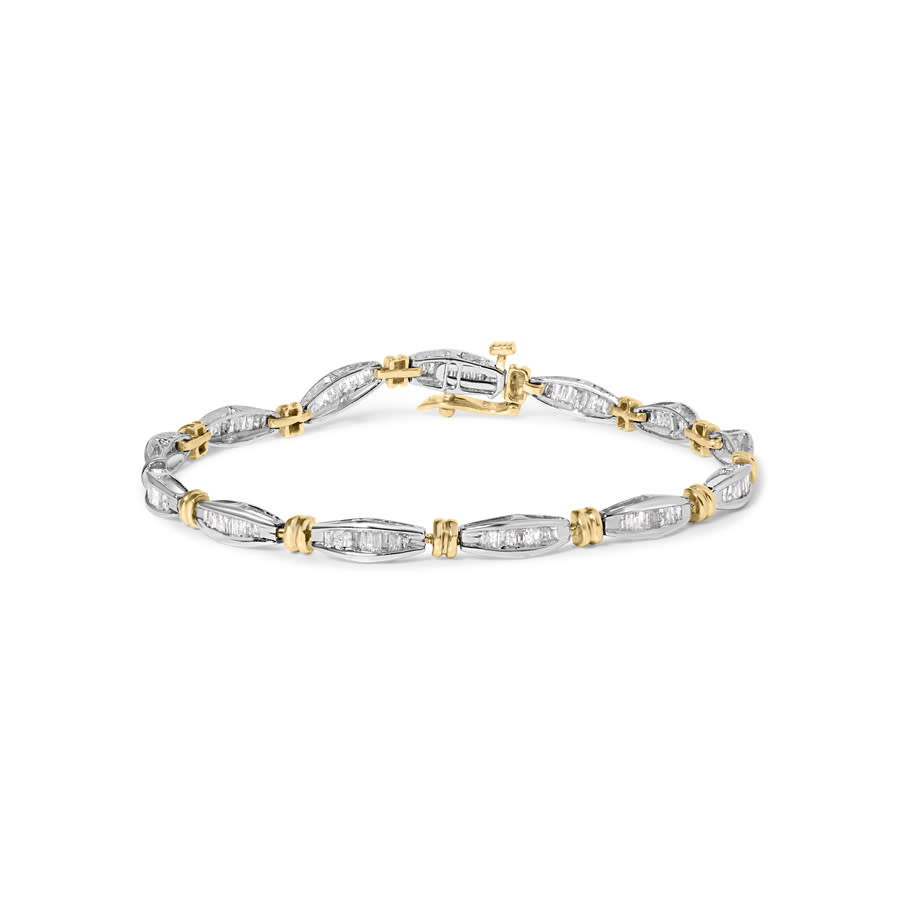 Haus of Brilliance 10K Two-Tone Gold 2.0 Cttw Baguette Diamond Channel Link Bracelet