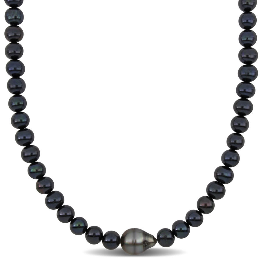 AMOUR Men's 8.5-9mm Cultured Freshwater Black Pearl 11.5-12mm Tahitian Baroque Black Pearl Necklace Sterling Silver Clasp - 20 In.