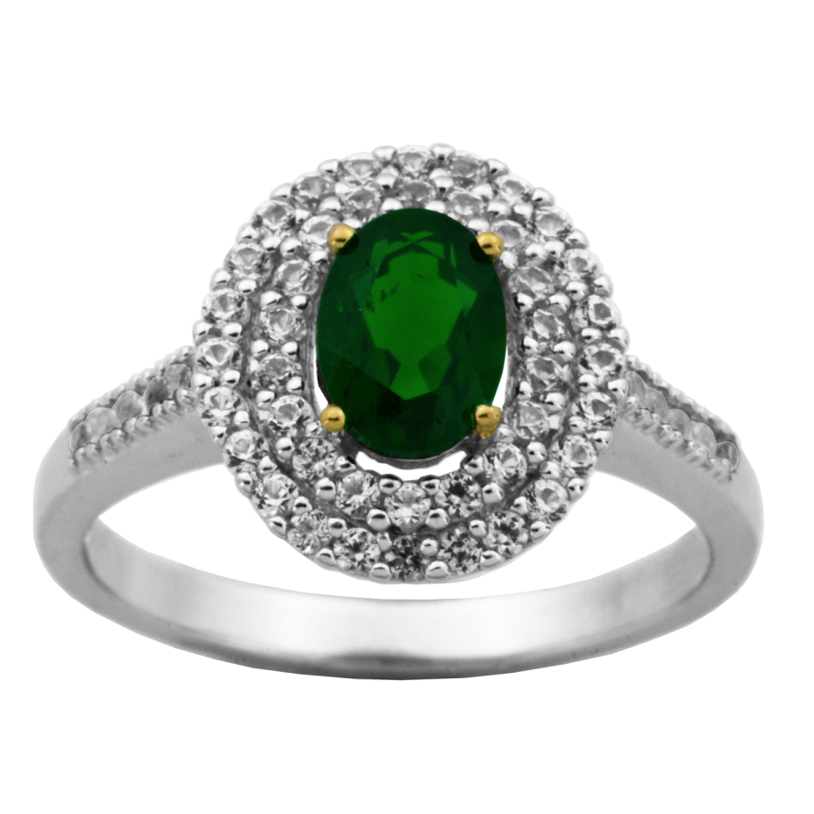 925 COUTURE 18K YELLOW GOLD AND RHODIUM PLATED STERLING SILVER TWO TONE CHROME DIOPSIDE CREATED WHITE SAPPHIRE D