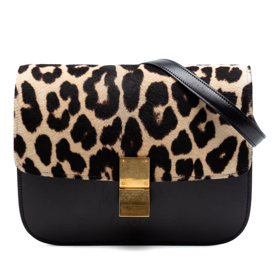 Pre-owned Celine Medium Calfskin and Leopard Print Pony Hair Classic Box Ladies JQ5O4RL0V85R84GJ