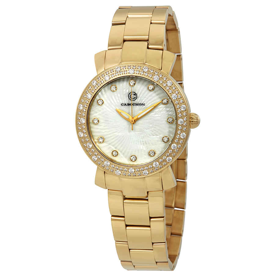 Cabochon Carmel Crystal Ladies Watch -16604-yg-22 In Gold / Gold Tone / White / Yellow