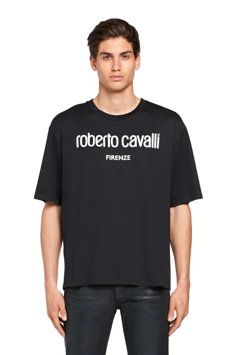 Cavalli Mens Black Firenze Logo T-shirt |