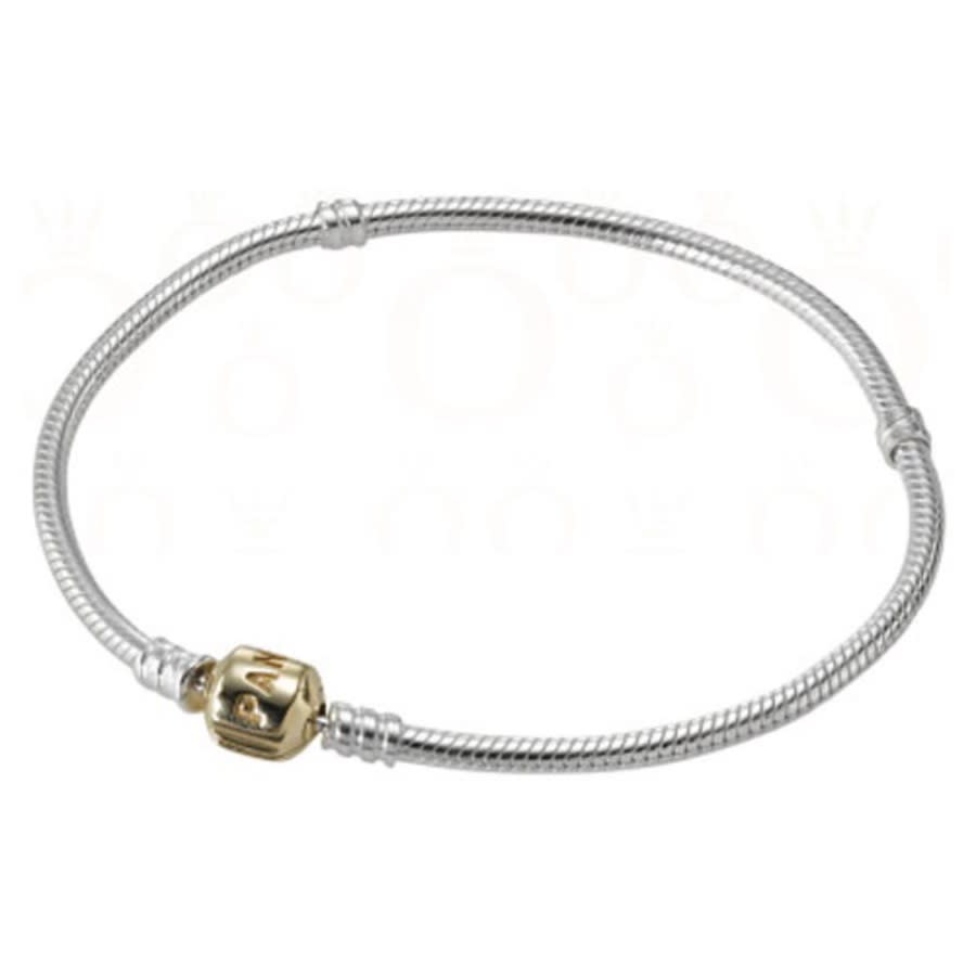 Pandora Sterling Silver Bracelet With 14k Gold  Snap Clasp - 590702-hg-17 Size 17 - 6.7" In Silver-tone