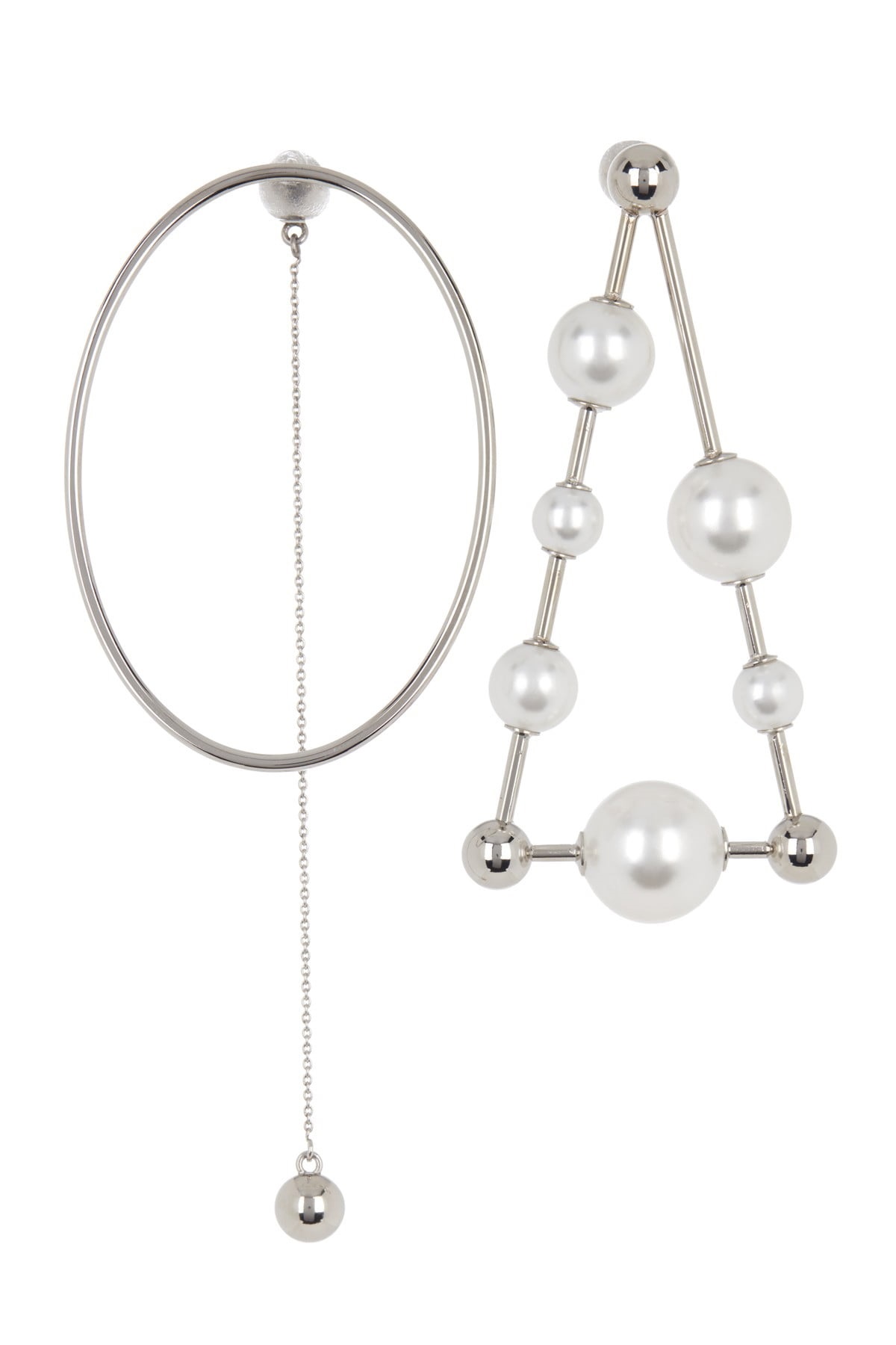 BURBERRY FAUX PEARL TRIANGLE PALLADIUM-PLATED DROP EARRINGS IN PALLADIO