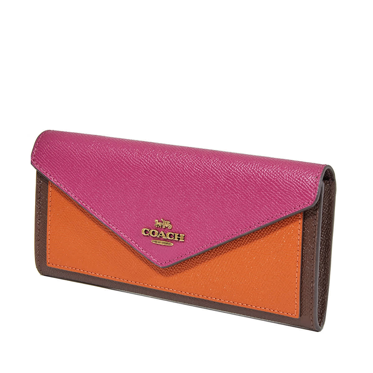 Coach Ladies Colorblock Soft Leather Wallet In Brown,purple