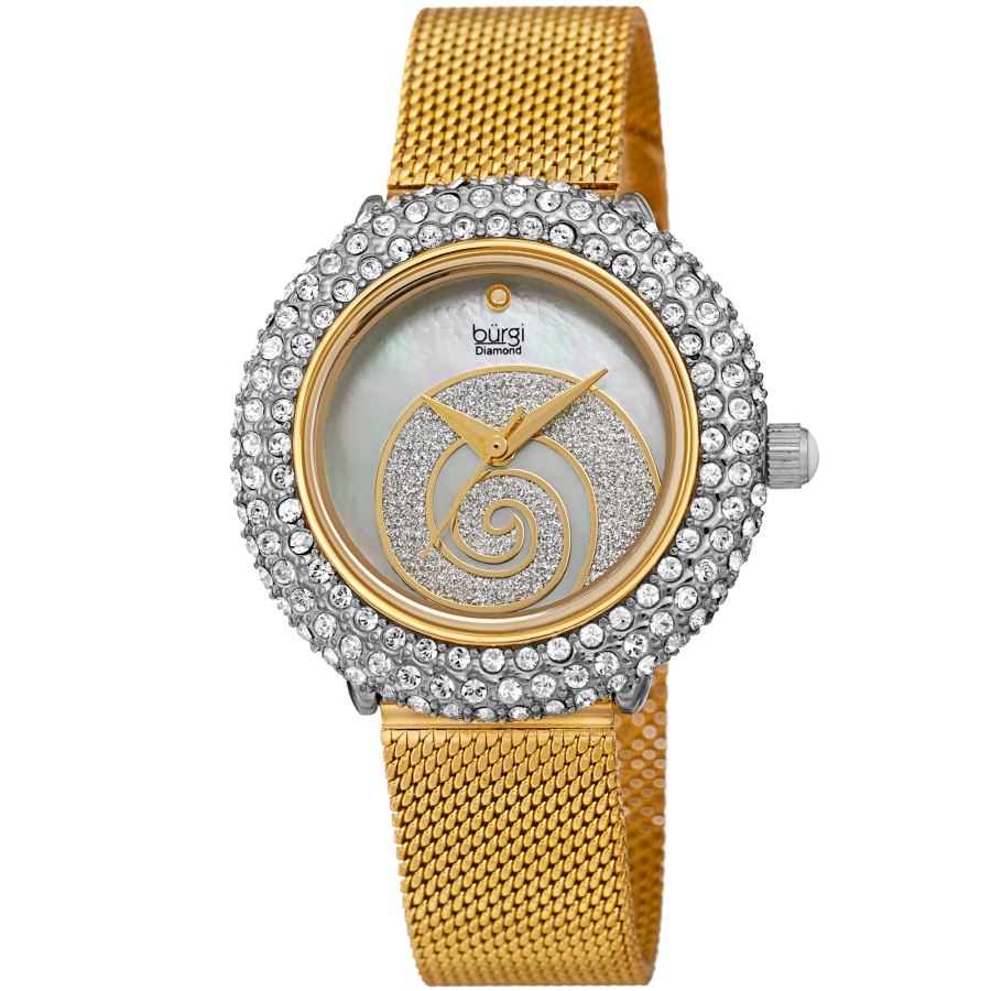 Burgi Swirl Quartz Diamond White Dial Ladies Watch Bur259ygs In Brass / Gold Tone / White