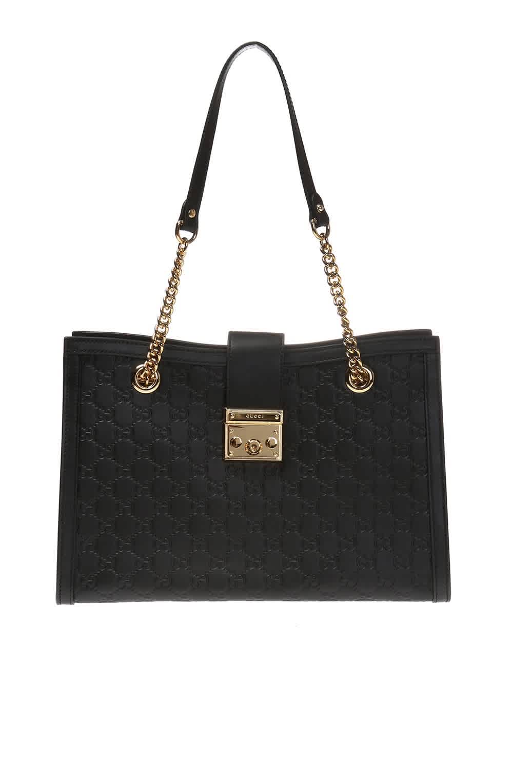 Gucci Black Padlock Signature Medium Shoulder Bag In Black,gold Tone,two Tone