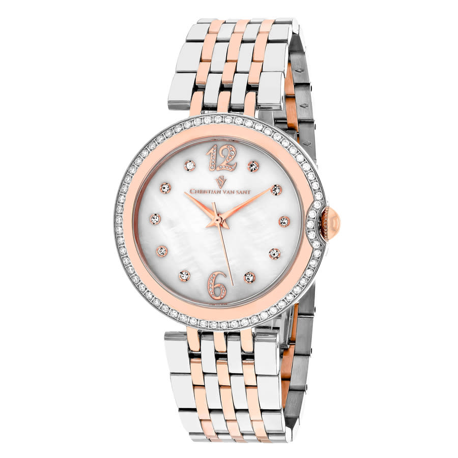 Christian Van Sant Jasmine Quartz Ladies Watch Cv1616 In Two Tone  / Gold Tone / Mop / Mother Of Pearl / Rose / Rose Gold Tone