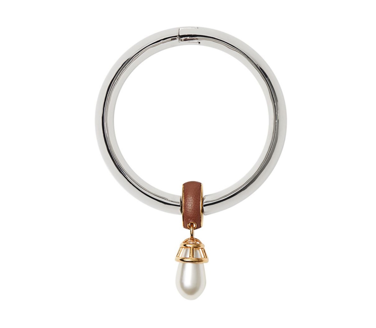 BURBERRY LADIES FAUX PEARL DETAIL PALLADIUM PLATE BANGLE