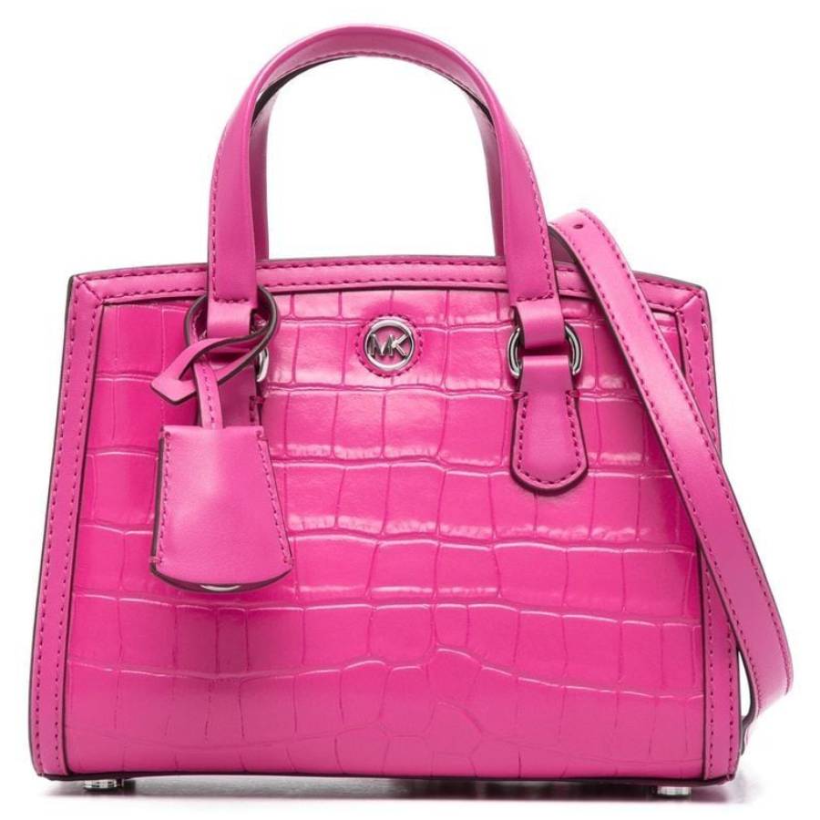 Shop Michael Kors Cerise Crocodile Embossed Leather Chantal Extra-small Messenger Bag