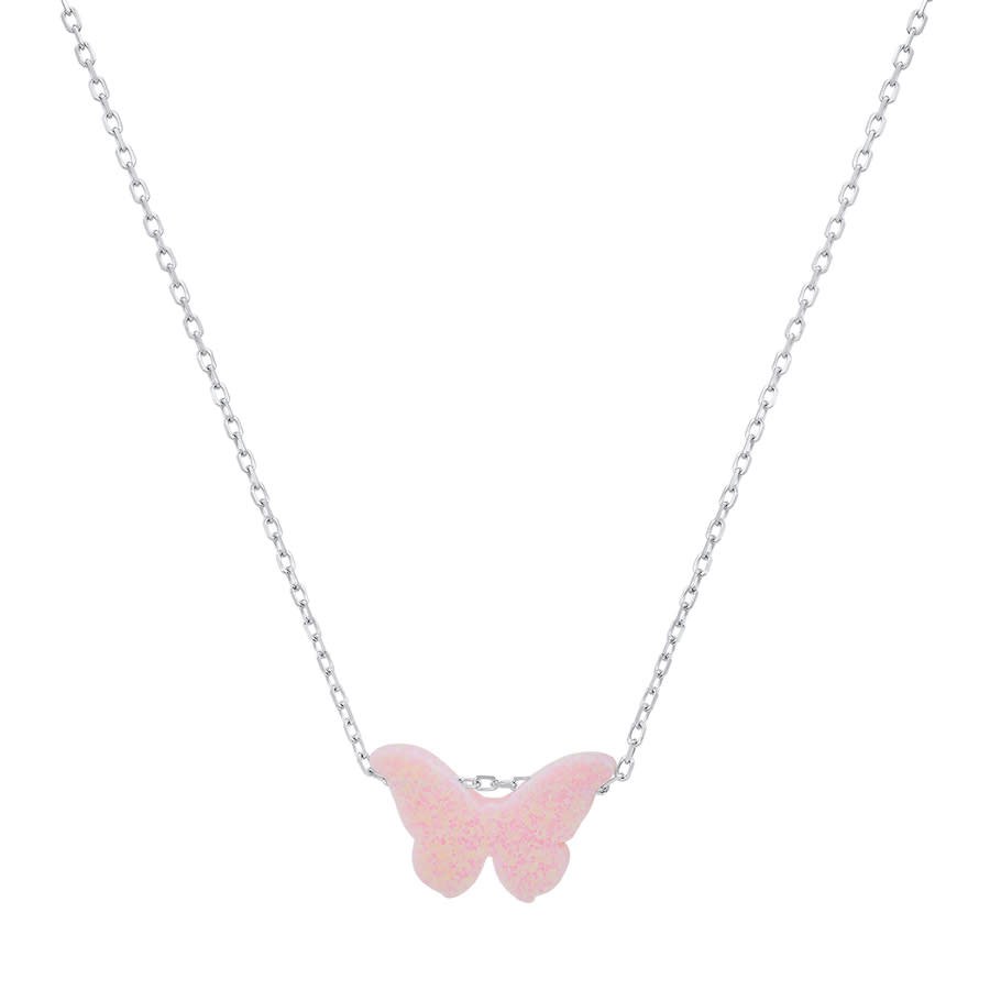 Kylie Harper Sterling Silver Pink Opal Butterfly Necklace In Silver-tone