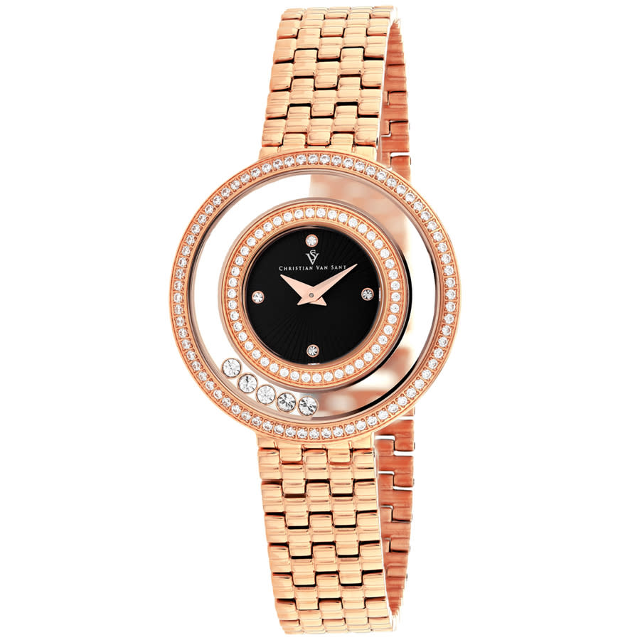 Shop Christian Van Sant Gracieuse Quartz Black Dial Ladies Watch Cv4833 In Black / Gold Tone / Rose / Rose Gold Tone