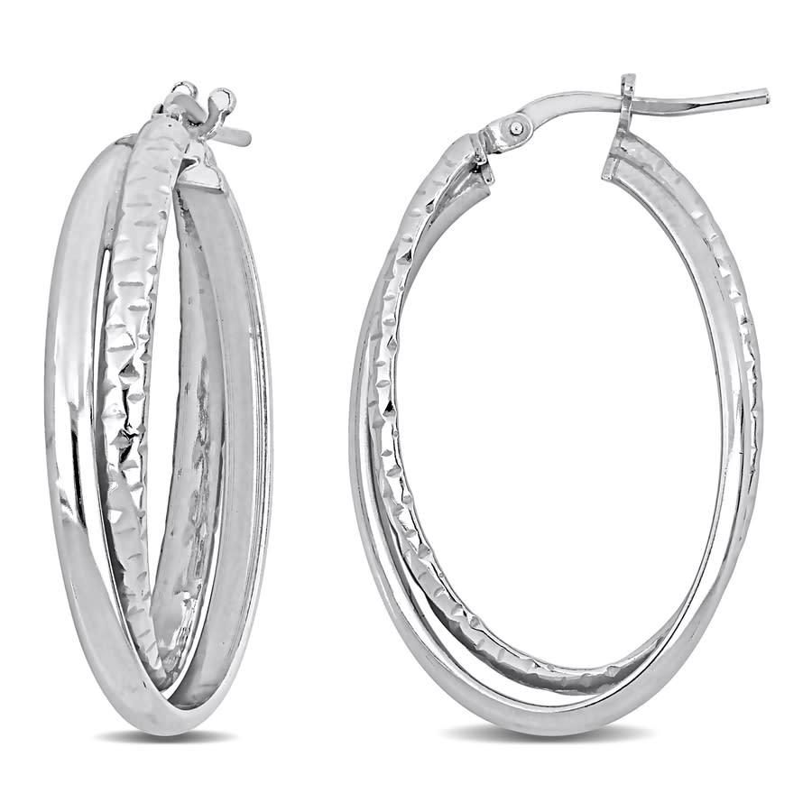 Amour 35mm Entwined Hoop Earrings In Sterling Silver In White