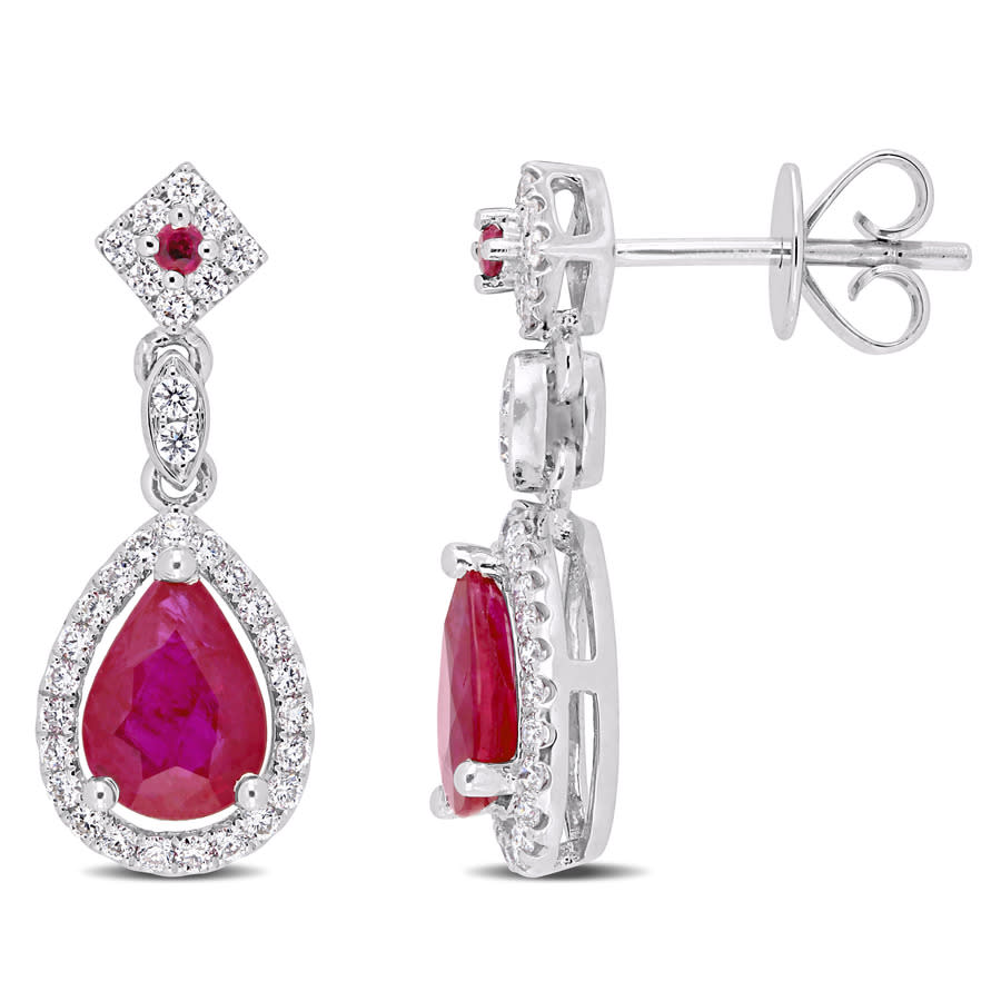 Amour Ruby And 1/3 Ct Tw Diamond Drop Earrings In 14k White Gold