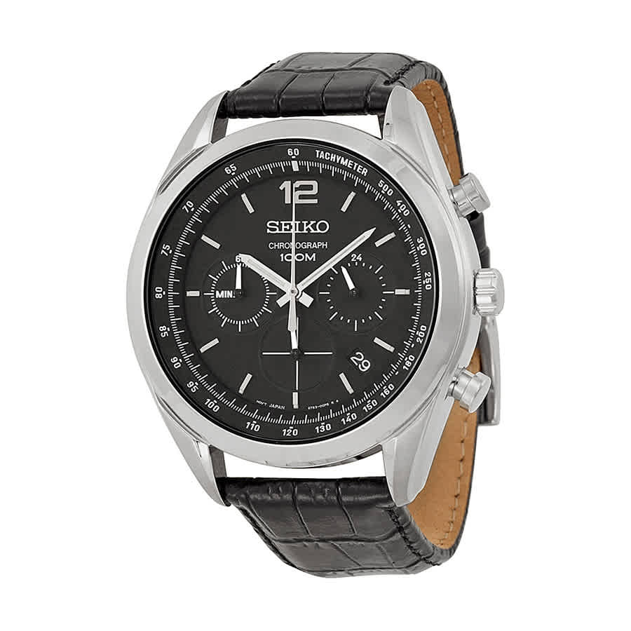 Seiko Chronograph Black Dial Mens Watch Ssb097 In Black