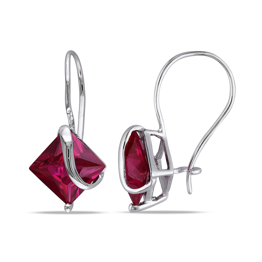 Amour 3 3/8 Ct Tgw Square Cut Created Ruby Earrings In 10k White Gold