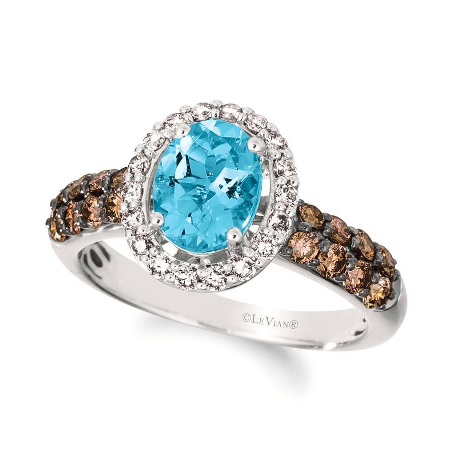 Le Vian Ladies Tranquility Blue Topaz Ring Set In 14k Vanilla Gold In White