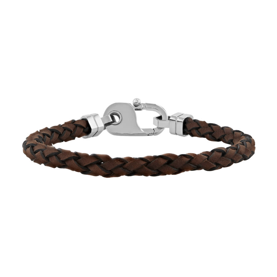 Robert Alton Stainless Steel & Brown Leather Braid Bracelet with Fancy Clasp Bracelet