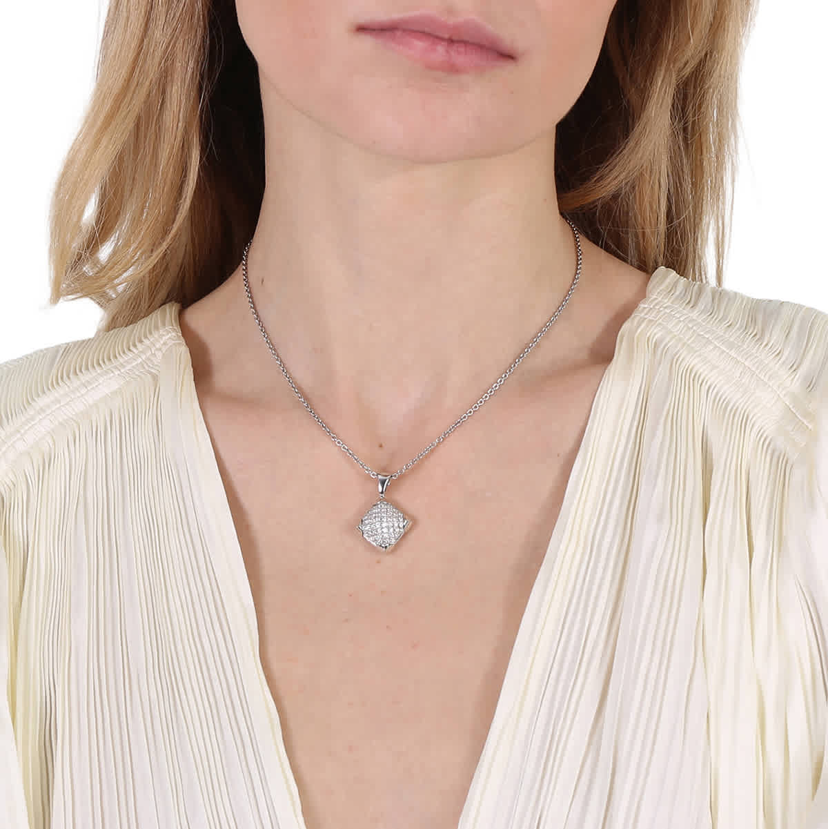 Bvlgari 18k White Gold Diamond Pyramid Pendant Necklace In White Gold
