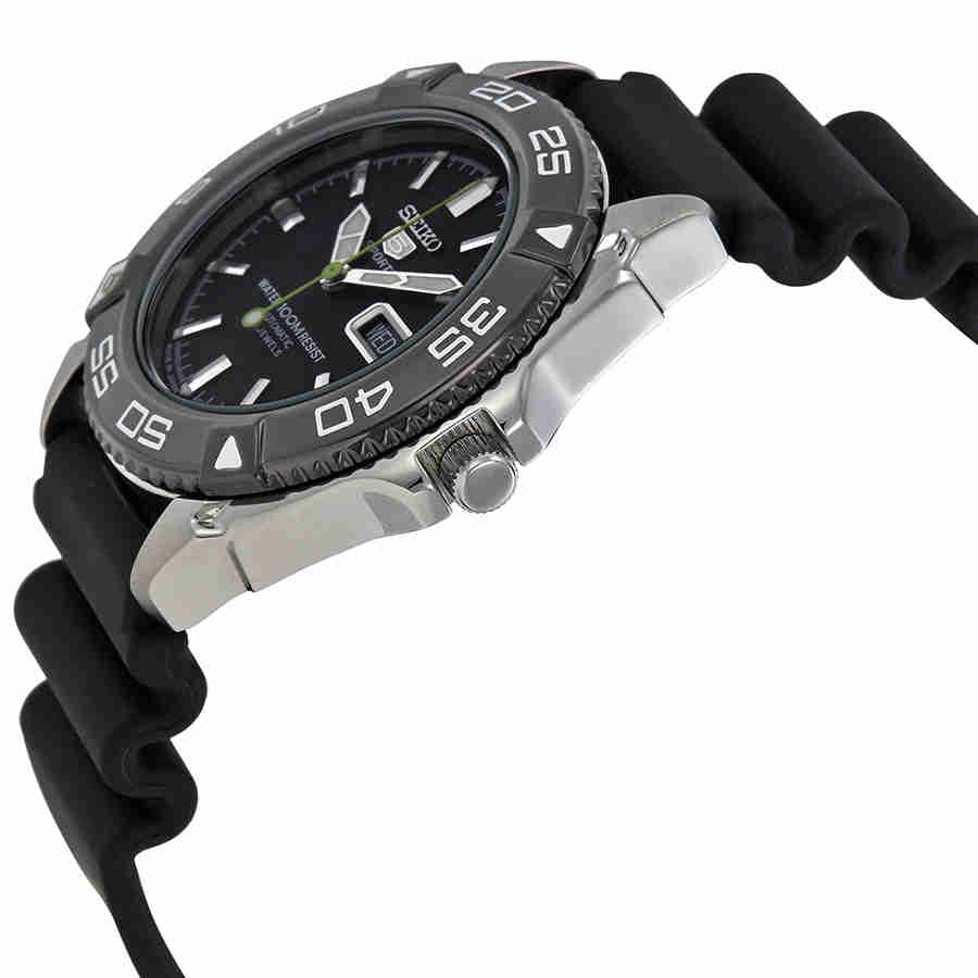Seiko Seiko 5 Automatic Black Dial Black Rubber Mens Watch SNZB